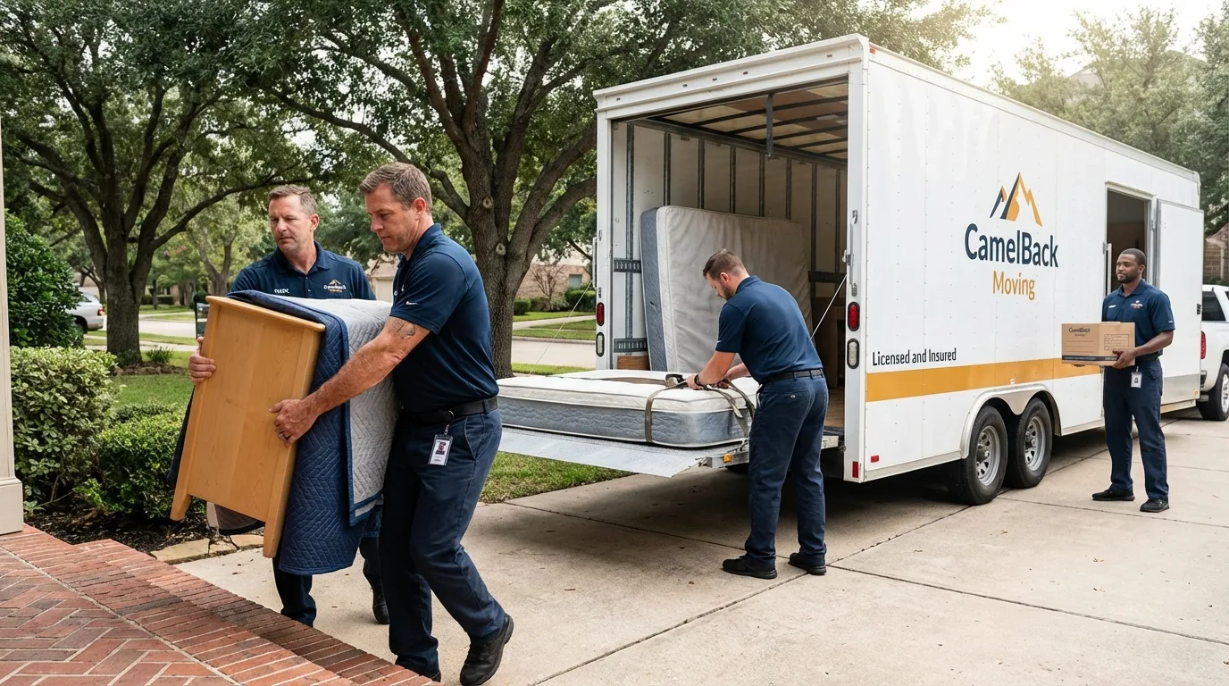 Crew loading residential truck for cross-state move from Kittredge, CO
