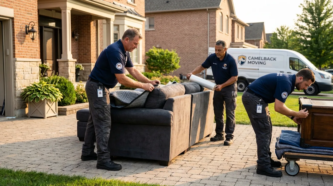 Large estate moving crew wrapping furniture in Kittredge, CO