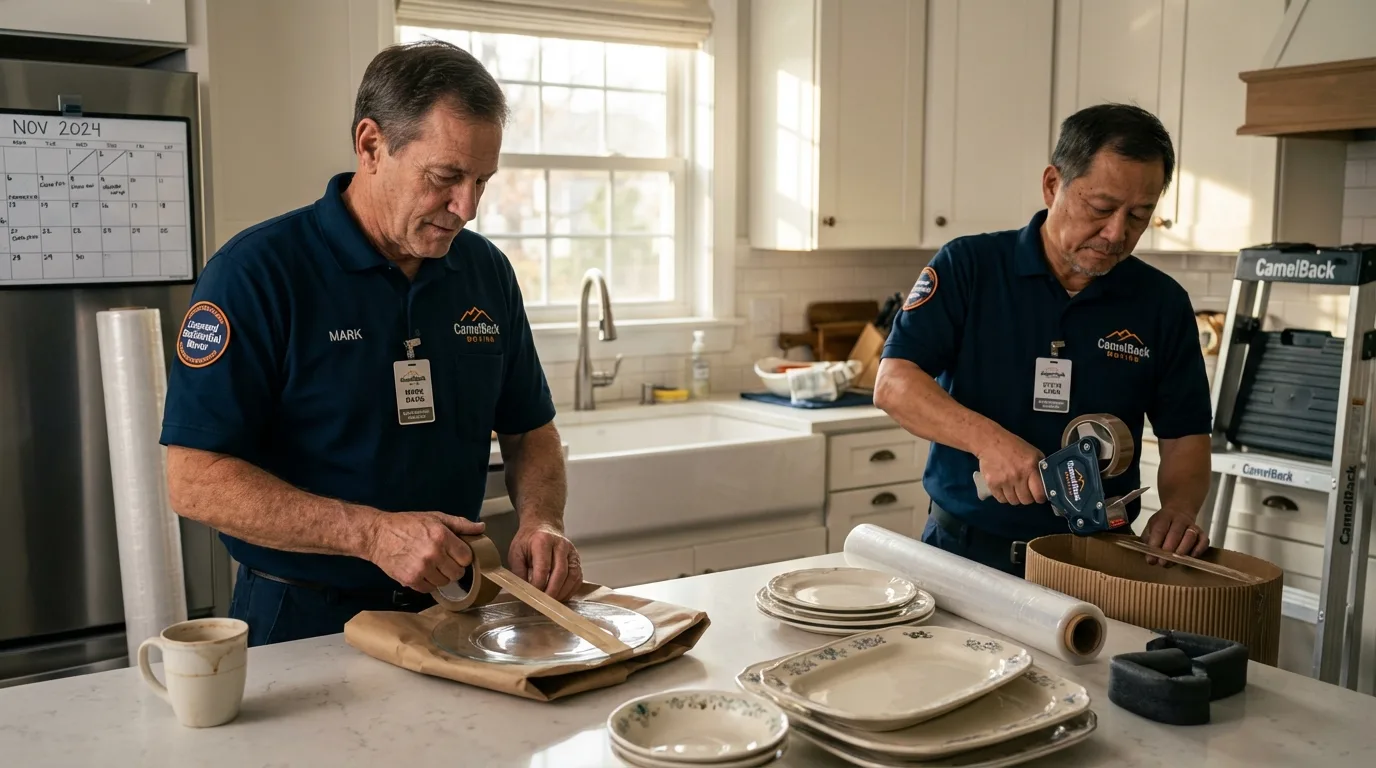 Professional crew packing kitchen dishware in Kittredge, CO